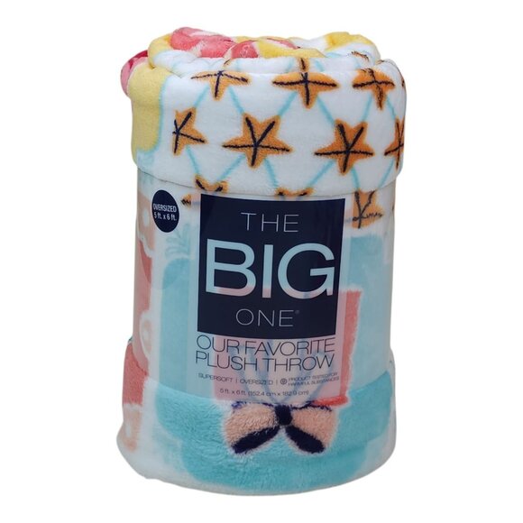 The Big One Oversized Plush Throw Blanket Coastal Print Faux Fur Tropical 5'x6' - Picture 1 of 13